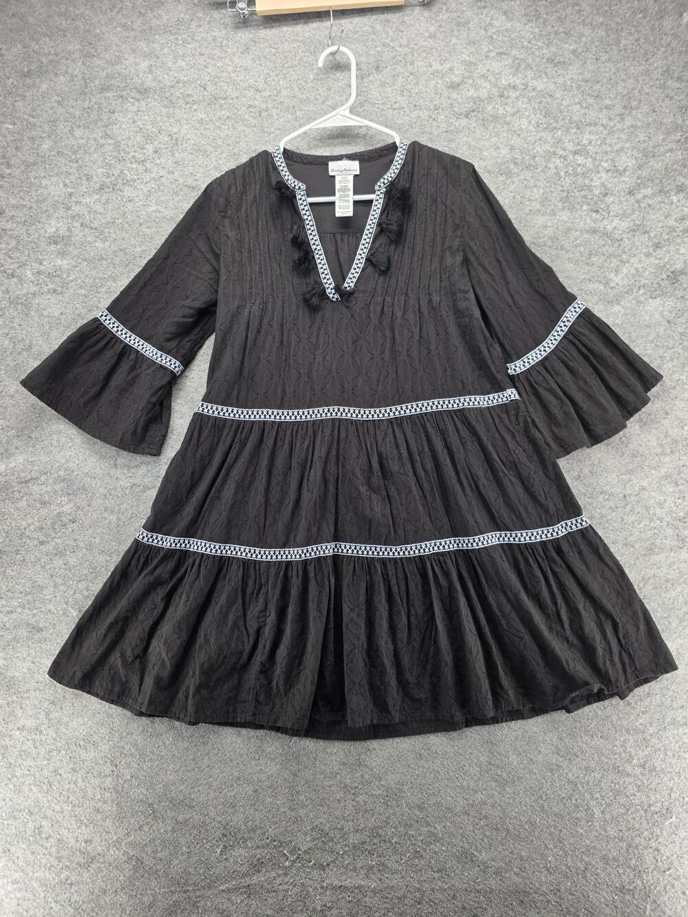 Tommy Bahama Dress Womens XS Black Trapeze & Swing Jacquard Embroidered